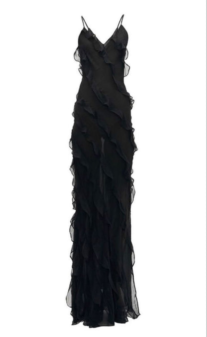 Sexy Black V-Neck Spaghetti Strap Open Back Mermaid Long Ball Gown TP1822