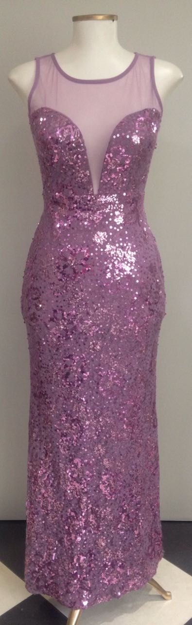 Vestido de noche largo de sirena morado con cuello redondo, sin mangas y lentejuelas, TP1846