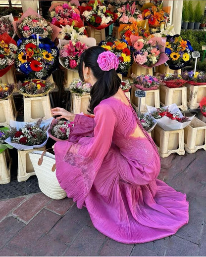 Vestido de fiesta retro morado de encaje, corte A, escote en V, manga larga TP1893