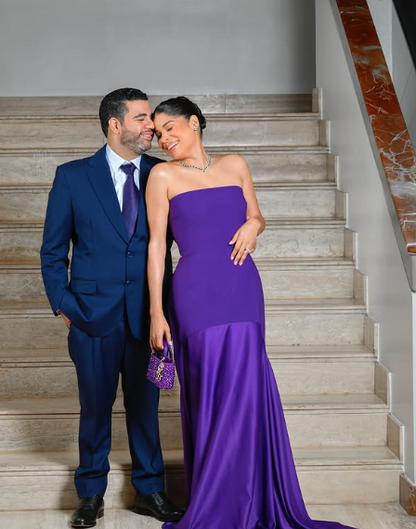 Vestido de noche formal de satén sin tirantes, con escote palabra de honor y corte sirena en morado, TP1911