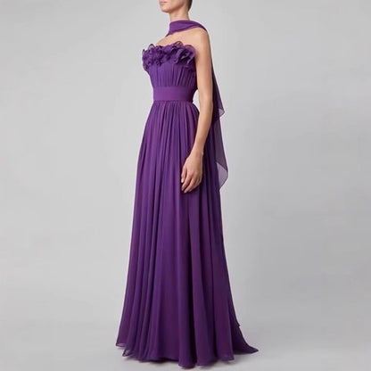 Vestido de noche formal de gasa con abertura alta, sin mangas, corte A, color morado, encantador, TP1924