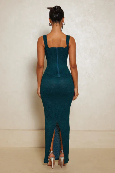 Sexy Green Mermaid Strap Printed Back Slit Ankle-Length Ball Gown Evening Dress TP1941