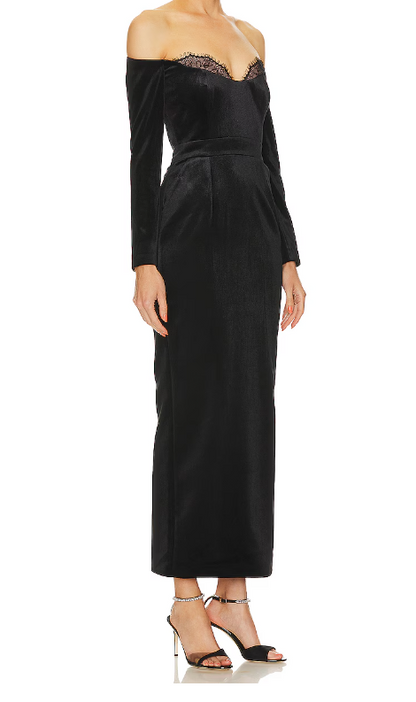 Elegante vestido de noche formal de terciopelo, con hombros descubiertos y manga larga, color negro, estilo sirena, TP1946