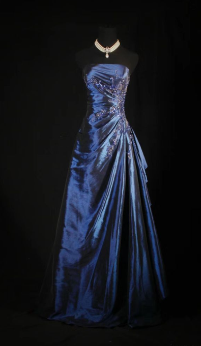 Vestido de noche largo de satén con hombros descubiertos, estilo vintage azul marino, TP1974