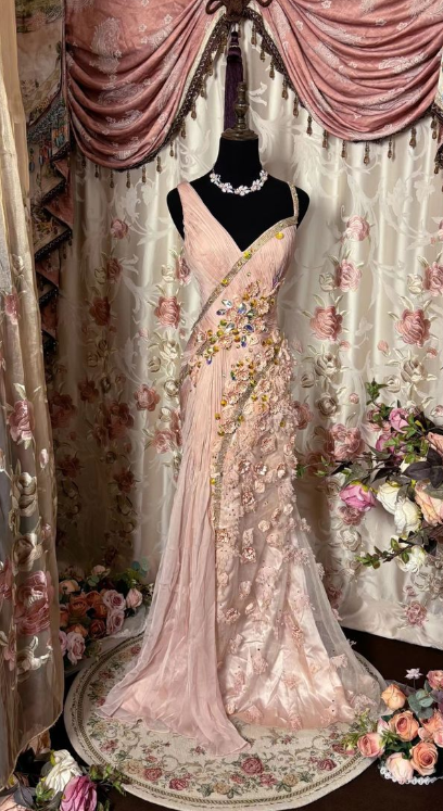 Vestido de noche vintage rosa con tirantes en forma de A, tul floral 3D, largo hasta el suelo, TP1978