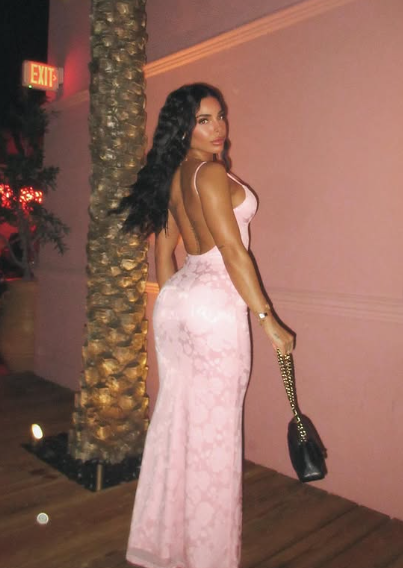 Vestido de noche sexy de sirena rosa con tirantes finos y escote en V estampado TP1983