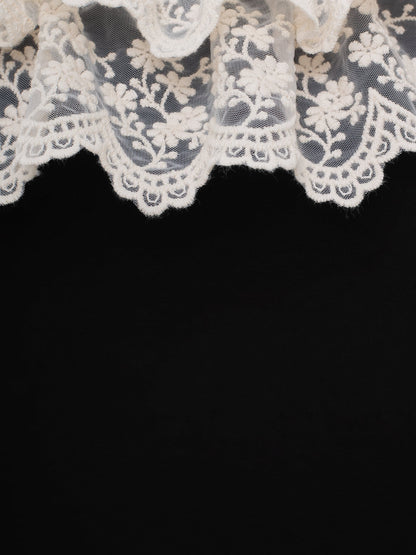 Vestido de noche negro con escote redondo, manga larga y borde de encaje, corte sirena, largo hasta la rodilla, TP2015