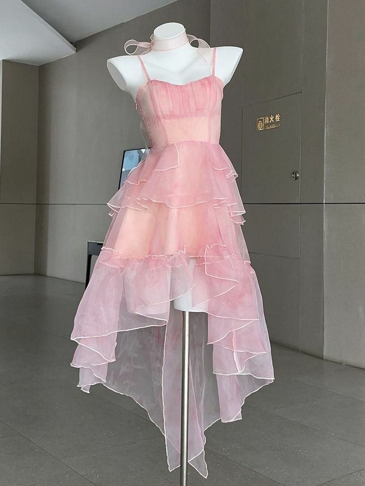 Sweet Pink Birthday Party Dress Strapless Layered High Low Homecoming Dress TP2028