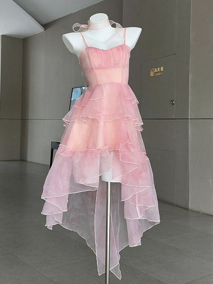 Sweet Pink Birthday Party Dress Strapless Layered High Low Homecoming Dress TP2028