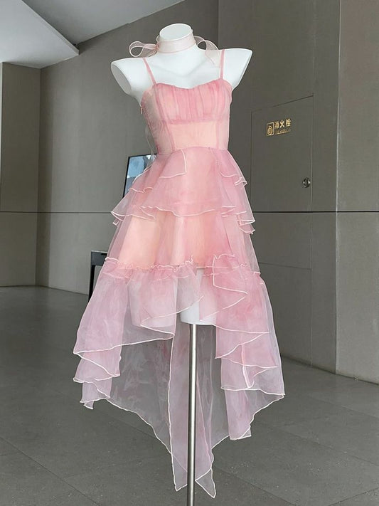 Sweet Pink Birthday Party Dress Strapless Layered High Low Homecoming Dress TP2028