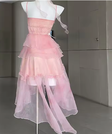 Sweet Pink Birthday Party Dress Strapless Layered High Low Homecoming Dress TP2028