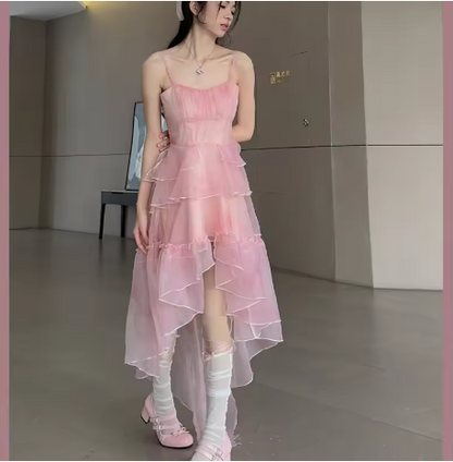 Sweet Pink Birthday Party Dress Strapless Layered High Low Homecoming Dress TP2028
