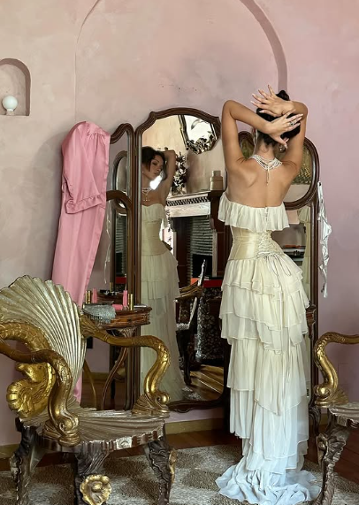 Elegante vestido de novia color marfil sin tirantes, corte A, de tul, TP2034