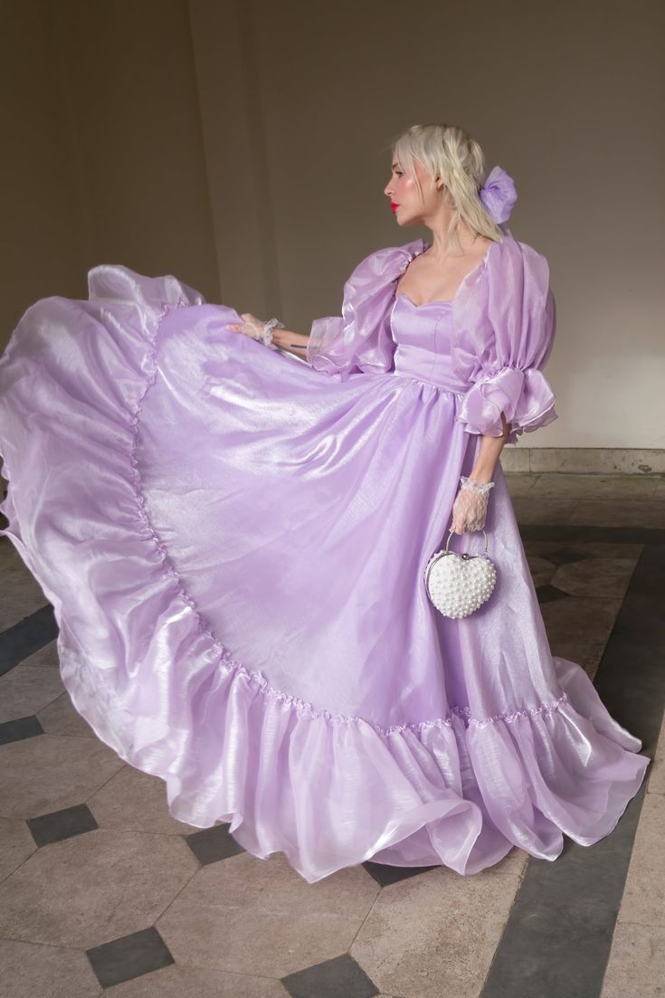 Vestido de noche morado encantador, corte A, manga corta, fluido, largo hasta el suelo, TP2047
