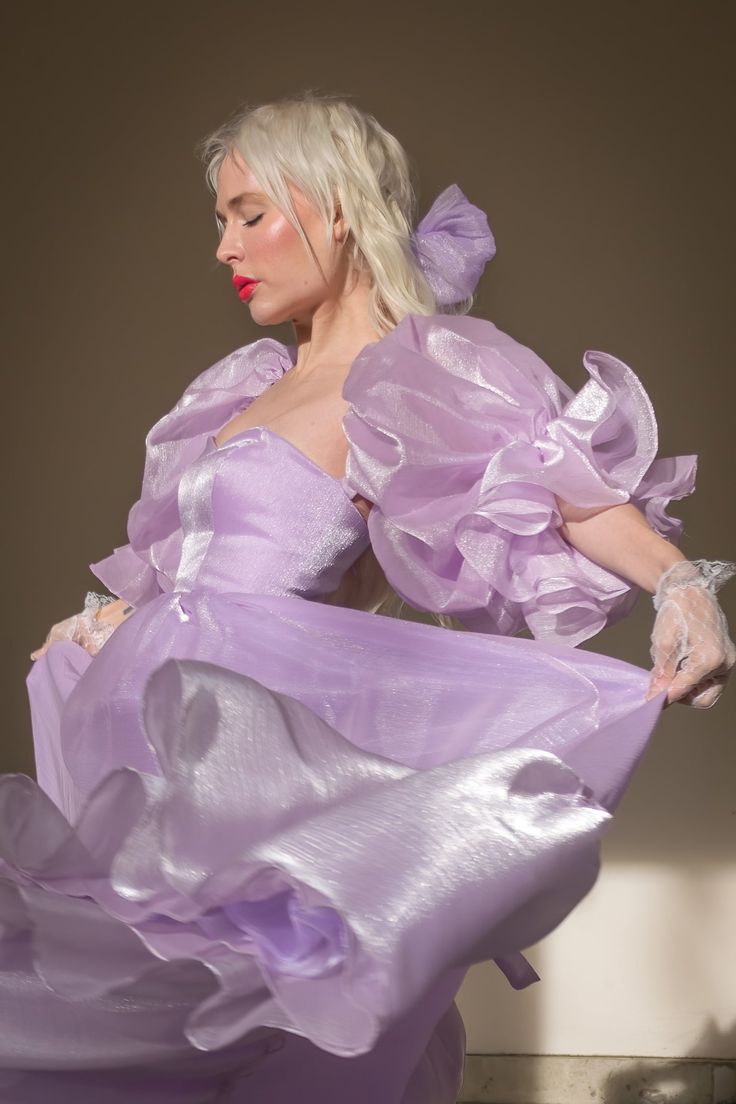 Vestido de noche morado encantador, corte A, manga corta, fluido, largo hasta el suelo, TP2047
