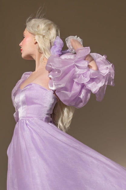 Vestido de noche morado encantador, corte A, manga corta, fluido, largo hasta el suelo, TP2047