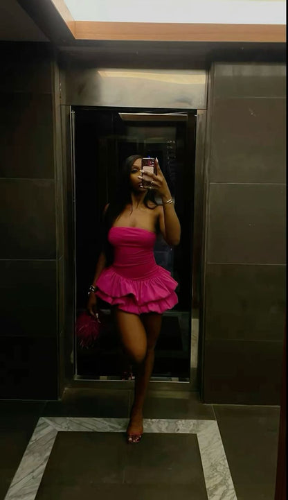 Sexy Bright Pink Mermaid Strapless Sleeveless Short Homecoming Dress TP2060
