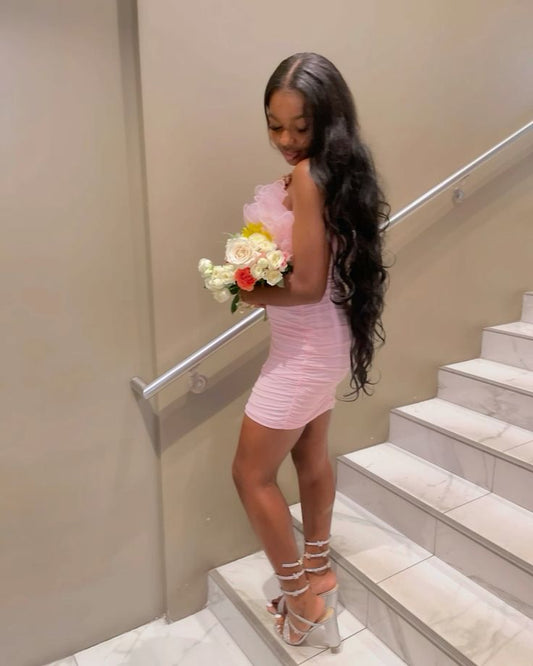 Pink Mermaid Strapless Sleeveless Short Homecoming Dress TP2061