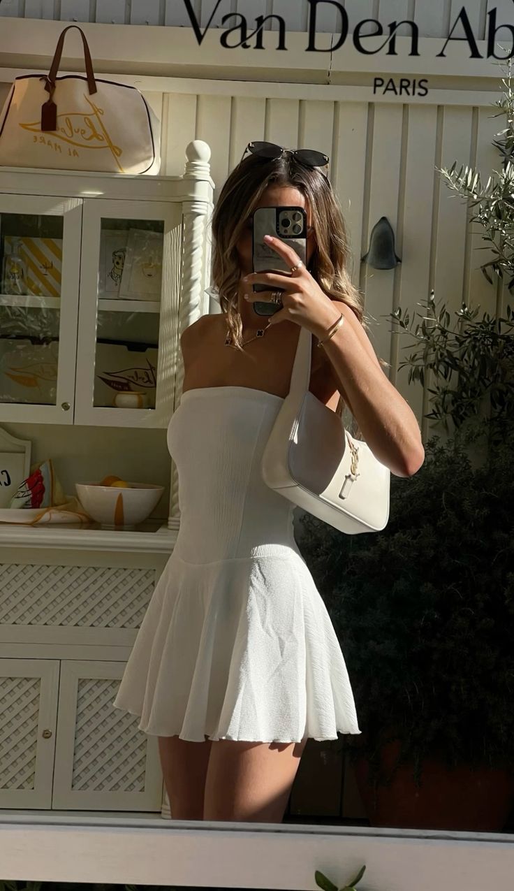Simple White A-line Off-the-shoulder Sleeveless Strapless Short Homecoming Dress TP2063