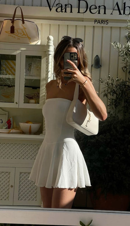 Simple White A-line Off-the-shoulder Sleeveless Strapless Short Homecoming Dress TP2063