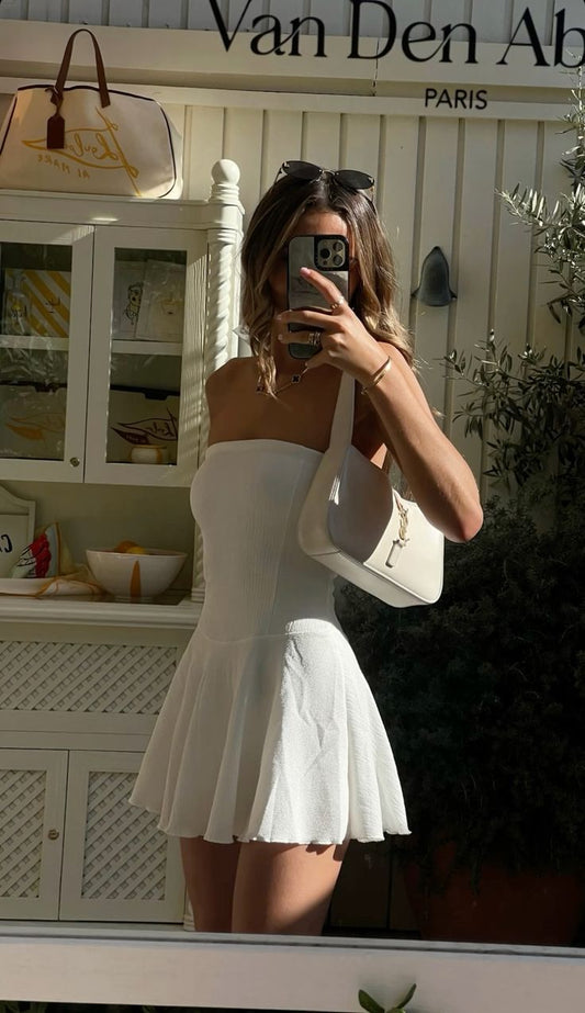 Simple White A-line Off-the-shoulder Sleeveless Strapless Short Homecoming Dress TP2063