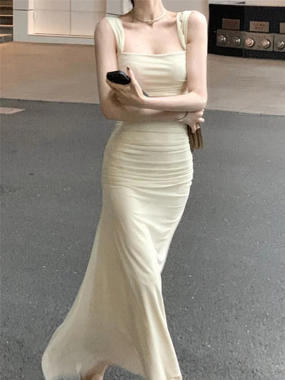 Elegante vestido de fiesta amarillo claro de sirena, de gasa, de manga corta y largo hasta los tobillos, TP2087