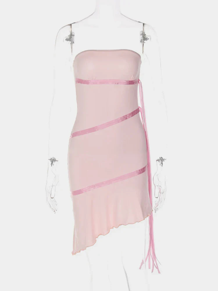 Chic Pink Off Shoulder Sleeveless Mini Birthday Party Dress Homecoming Dress TP2089