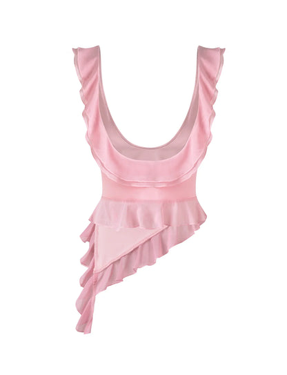 Sexy Pink Two Piece Low Cut Chiffon Ruffle Party Dress Homecoming Dress TP2098