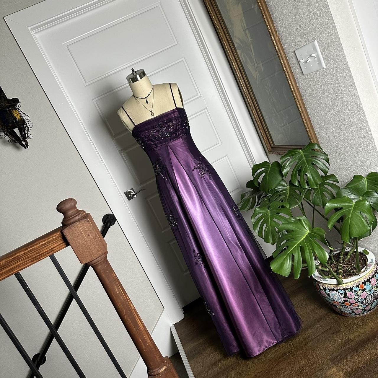 Vestido de fiesta largo de satén y tul morado, corte A, largo hasta el suelo, TP2120