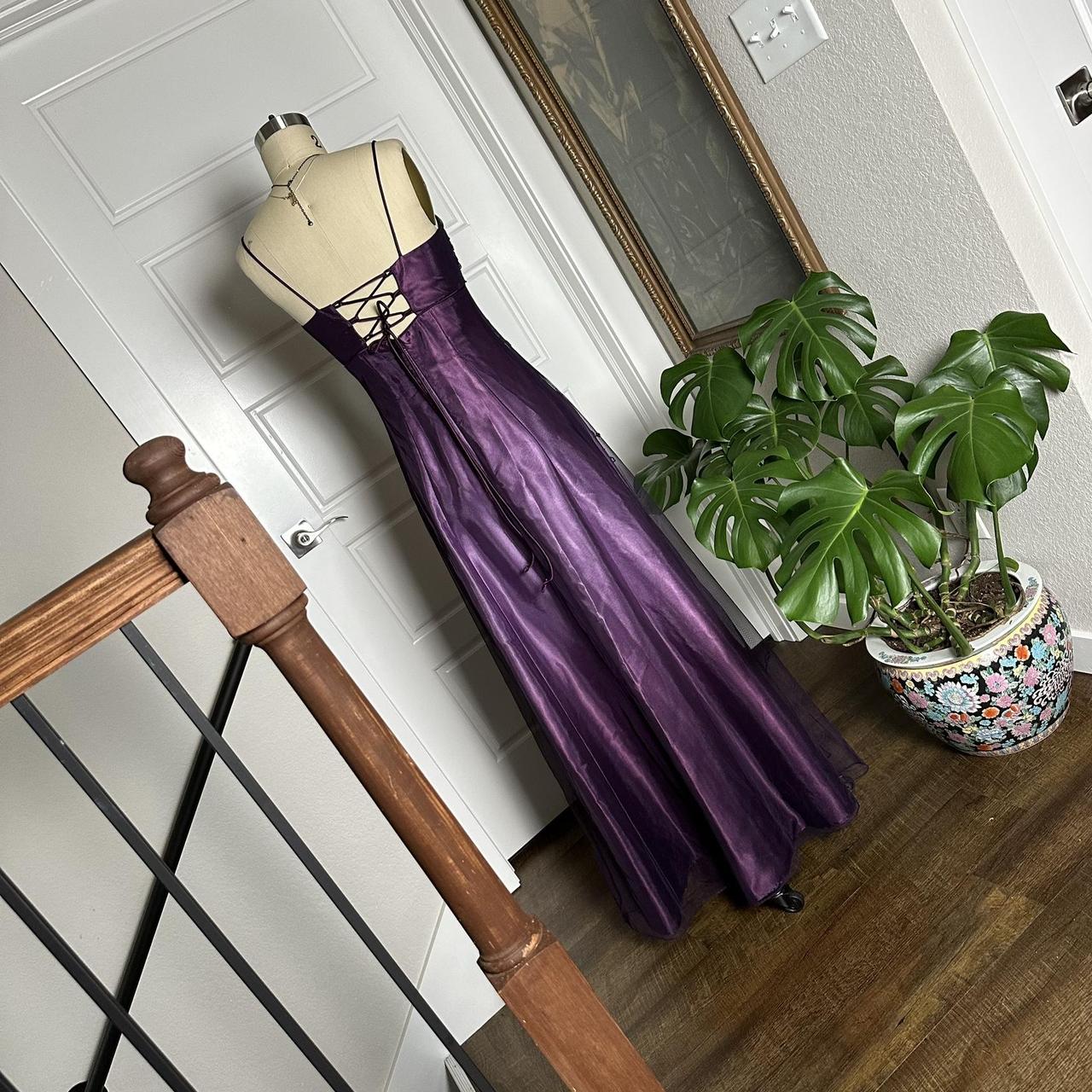 Vestido de fiesta largo de satén y tul morado, corte A, largo hasta el suelo, TP2120