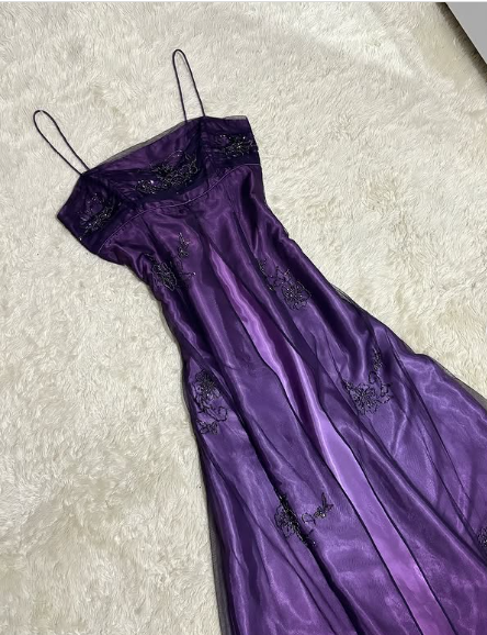 Vestido de fiesta largo de satén y tul morado, corte A, largo hasta el suelo, TP2120