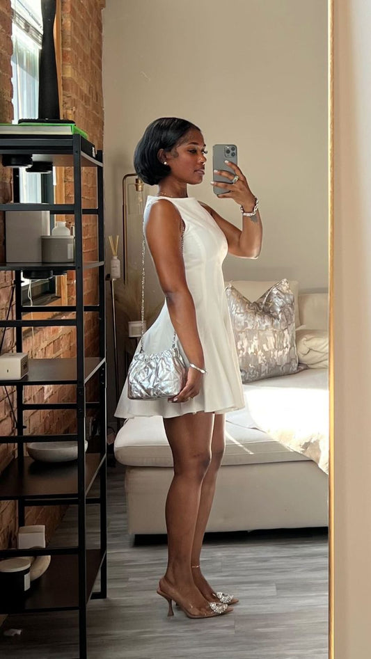 Chic White A-Line Round Neck Mini Dress Homecoming Dress TP2133