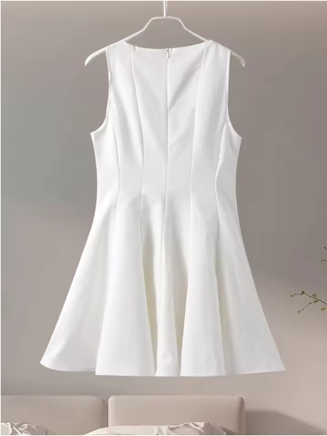 Chic White A-Line Round Neck Mini Dress Homecoming Dress TP2133