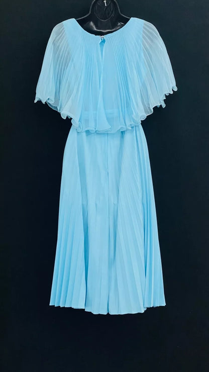 Elegante vestido de noche formal plisado hasta los tobillos con corte en A en azul TP2160