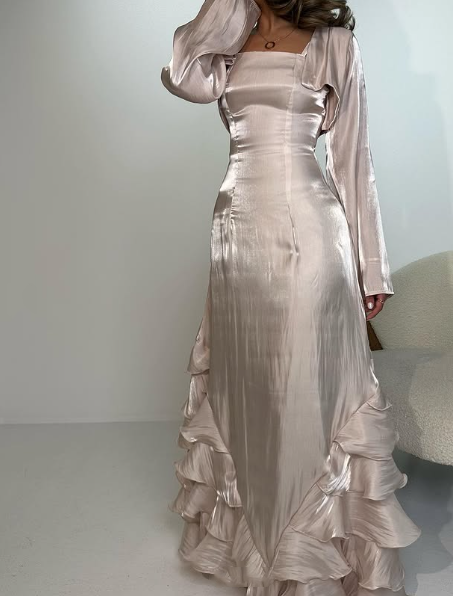 Vestido de fiesta vintage plisado con volantes hasta el suelo TP2161