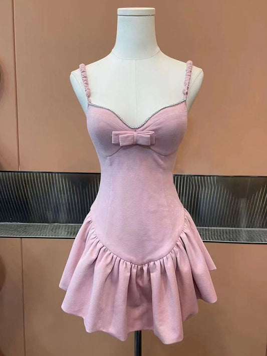Sweet Pink Strapless Bow Mini Party Dress Homecoming Dress TP2162