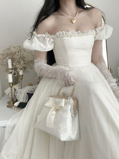 Elegante vestido de fiesta de princesa de tul con hombros descubiertos en color marfil para 19 cumpleaños TP2172