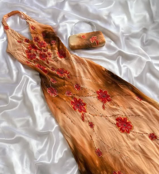 Vestido de noche largo de gasa con cuentas y tirantes naranjas, elegante y vintage, TP2173