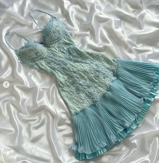 Vestido vintage azul sin tirantes, corte A, de encaje, midi, para fiesta de cumpleaños y graduación, TP2174