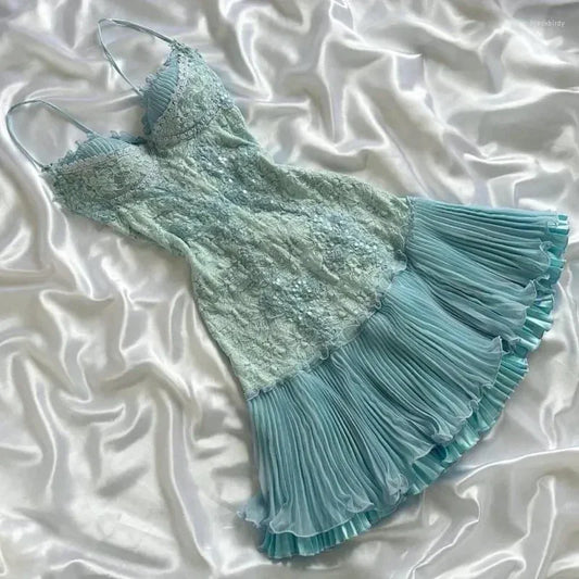 Vestido vintage azul sin tirantes, corte A, de encaje, midi, para fiesta de cumpleaños y graduación, TP2174