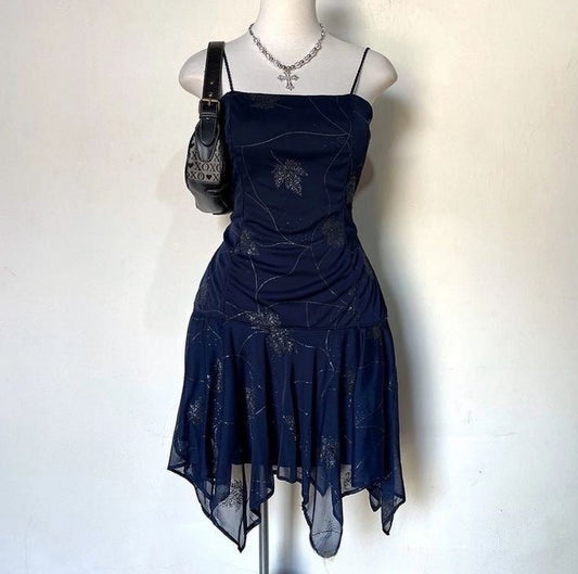 Vestido de fiesta mini de gasa azul marino sin tirantes, corte A, vestido de graduación TP2175