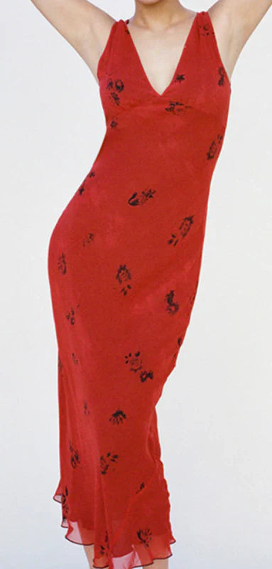 Vestido de noche sexy con tirantes rojos, escote en V profundo, corte sirena, largo hasta el tobillo, TP2179