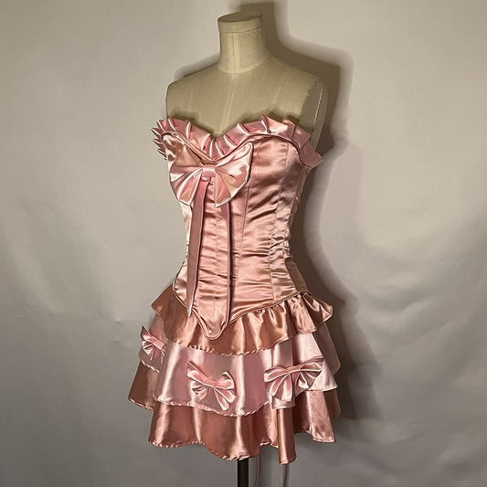 Vestido mini de satén rosa dulce de dos piezas, sin tirantes, con escote corazón, para fiesta de cumpleaños y graduación, TP2180