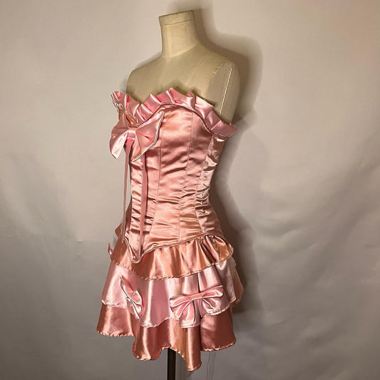Vestido mini de satén rosa dulce de dos piezas, sin tirantes, con escote corazón, para fiesta de cumpleaños y graduación, TP2180