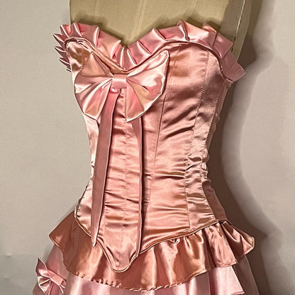 Vestido mini de satén rosa dulce de dos piezas, sin tirantes, con escote corazón, para fiesta de cumpleaños y graduación, TP2180