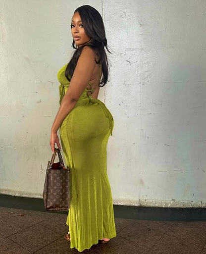 Sexy Green Strap Deep V Neck Backless Mermaid Ball Gown TP2191