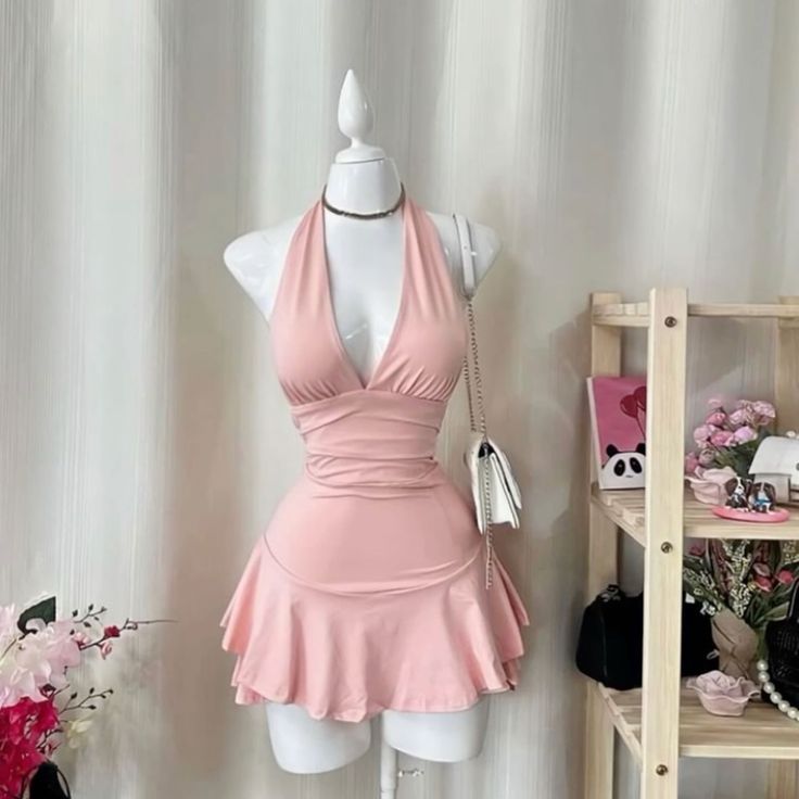 Simple Halter Neck A-Line Mini Party Dress Homecoming Dress TP2194