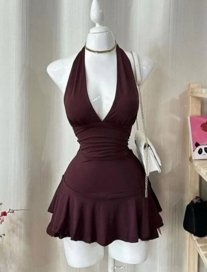 Simple Halter Neck A-Line Mini Party Dress Homecoming Dress TP2194