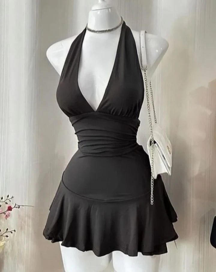 Simple Halter Neck A-Line Mini Party Dress Homecoming Dress TP2194