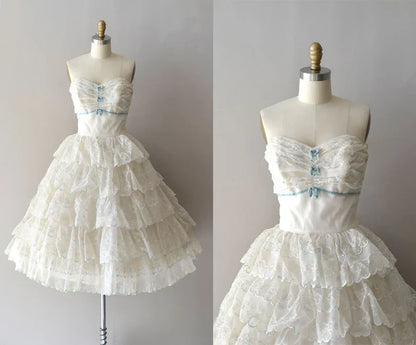 Vestido vintage blanco sin tirantes, con volantes y encaje, corto, para fiesta de cumpleaños y graduación, TP2196